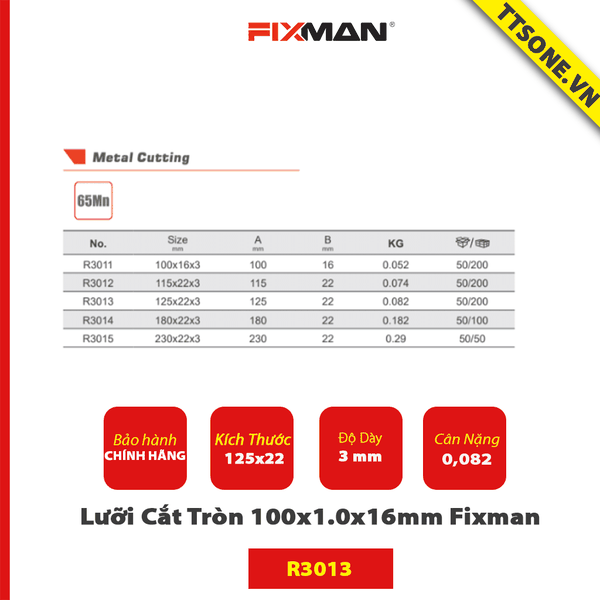 Lưỡi Cắt Tròn 100x1.0x16mm Fixman R3013 Chính Hãng