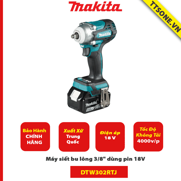 Máy siết bu lông 3/8" dùng pin 18V Makita DTW302RTJ - Chính Hãng