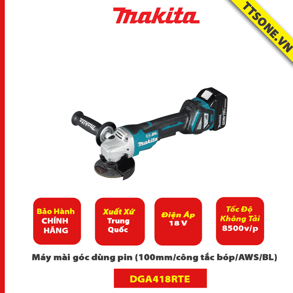 Máy mài góc dùng pin Makita (100mm/công tắc bóp/AWS/BL) (18V) - Chính Hãng