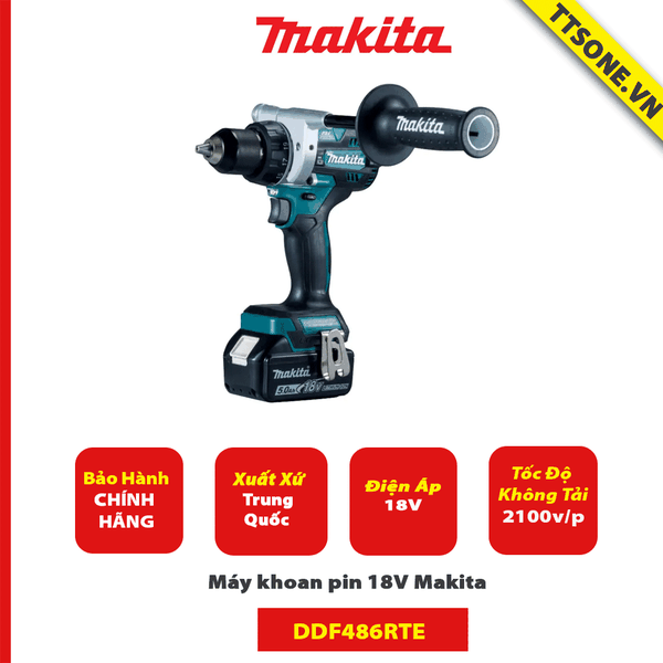 Máy khoan pin 18V Makita DDF486RTE - Chính Hãng