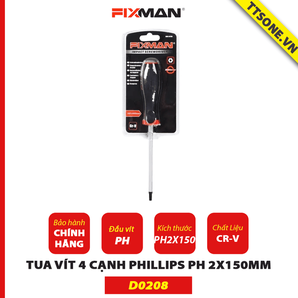 Tua Vít 4 Cạnh Phillips PH 2x150mm Fixman D0208 - Chính Hãng