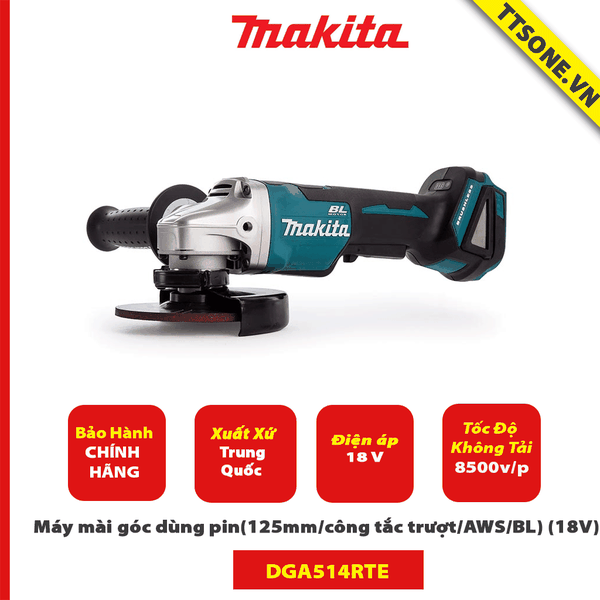 Máy mài góc dùng pin Makita DGA514RTE (125mm/công tắc trượt/AWS/BL) (18V) - Chính Hãng
