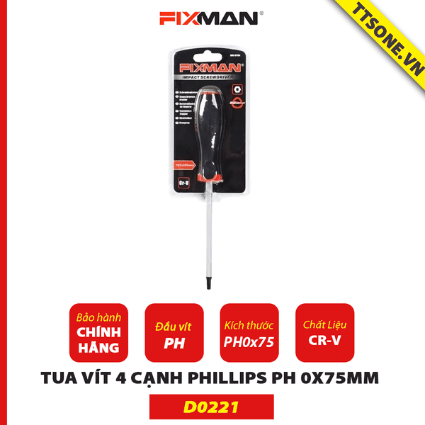 Tua Vít 4 Cạnh Phillips PH 0x75mm Fixman D0221 Chính Hãng