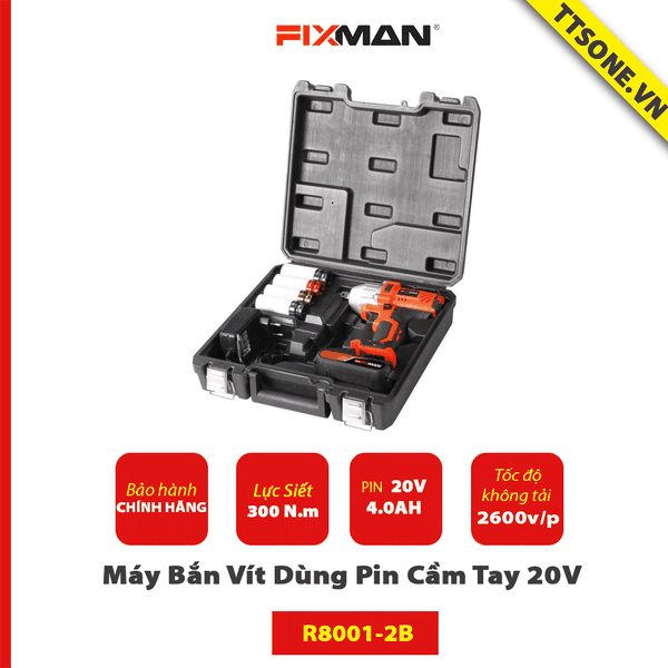 Máy Siết Bu Lông Cầm Tay FIXMAN Dùng Pin 20V R8001-2B - Chính hãng