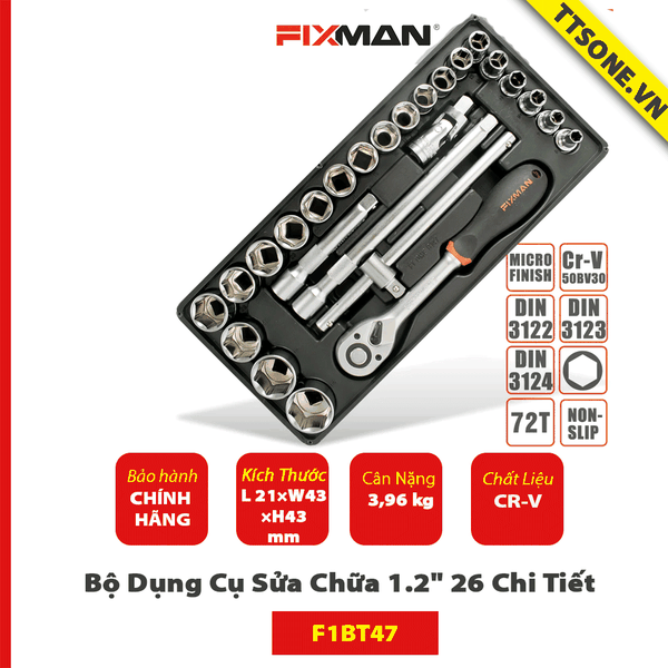 Bộ Dụng Cụ Sửa Chữa 1.2" 26 Chi Tiết FIXMAN F1BT47 - Chính hãng