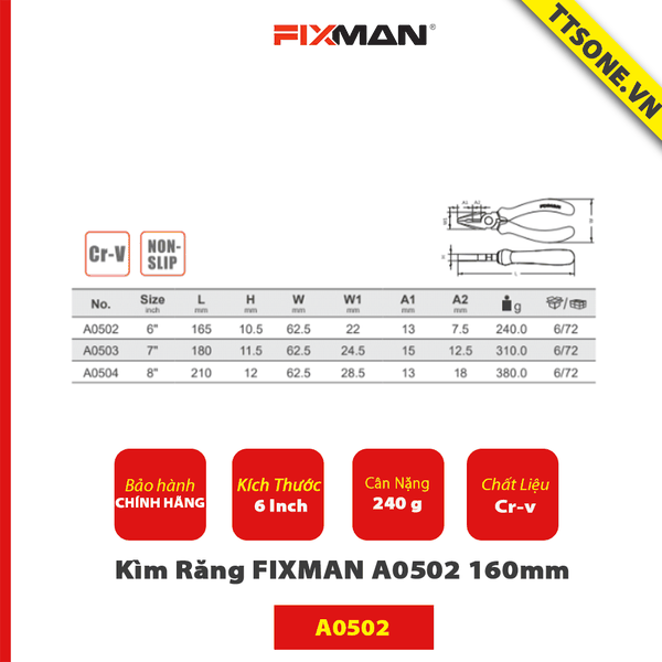Kìm Răng FIXMAN A0502 160mm - Chính hãng
