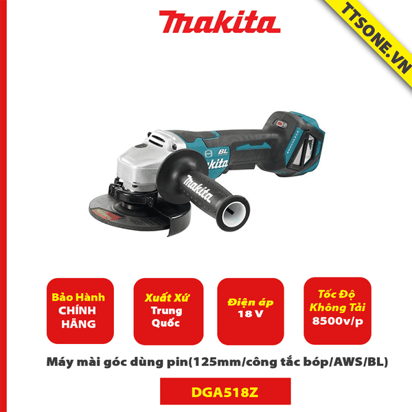 Máy mài góc dùng pin Makita DGA518Z (125mm/công tắc bóp/AWS/BL) (18V)-Chính Hãng