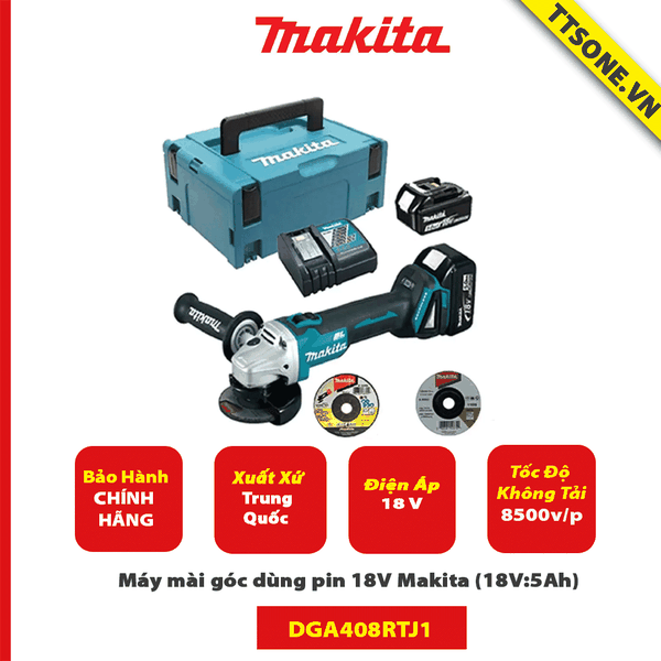 Máy mài góc dùng pin 18V Makita DGA408RTJ1 - Chính Hãng
