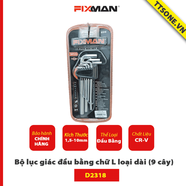 Bộ lục giác đầu bằng dài chữ L 9 cây FIXMAN D2318 - Chính hãng