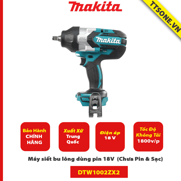 Máy siết bu lông dùng pin 18V Makita DTW1002ZX2 (Chưa Pin & Sạc)-Chính Hãng