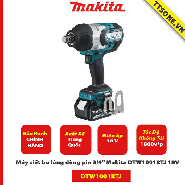 Máy siết bu lông dùng pin 3/4" Makita DTW1001RTJ 18V - Chính Hãng
