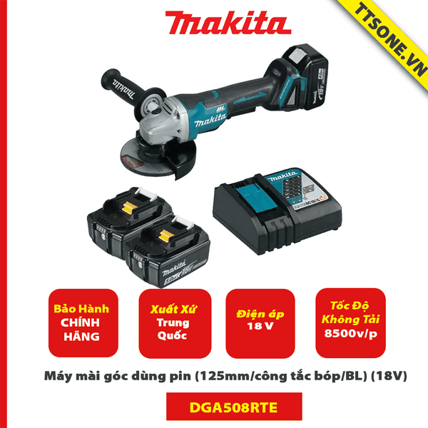 Máy mài góc dùng pin Makita DGA508RTE (125mm/công tắc bóp/BL) (18V) - Chính Hãng