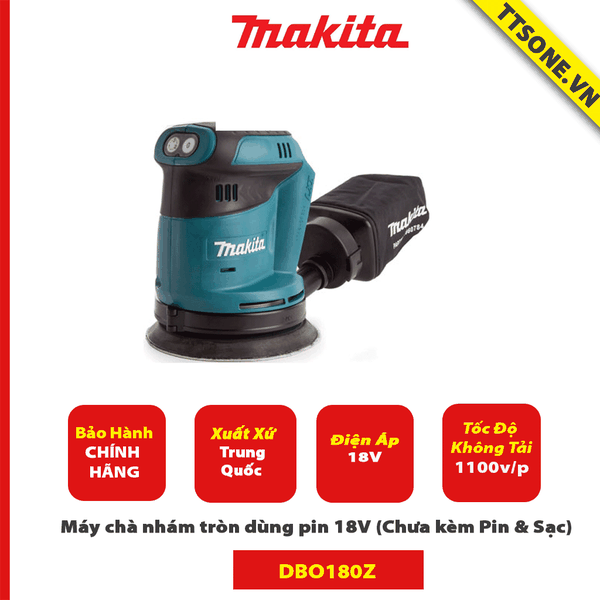 Máy chà nhám tròn dùng pin 18V Makita DBO180Z 125mm (Chưa kèm Pin & Sạc) - Chính Hãng