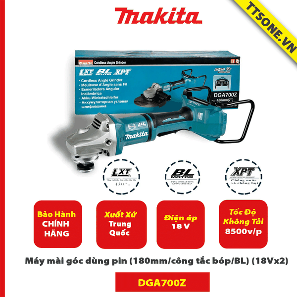 Máy mài góc dùng pin Makita DGA700Z (180mm/công tắc bóp/BL) (18Vx2)-Chính Hãng