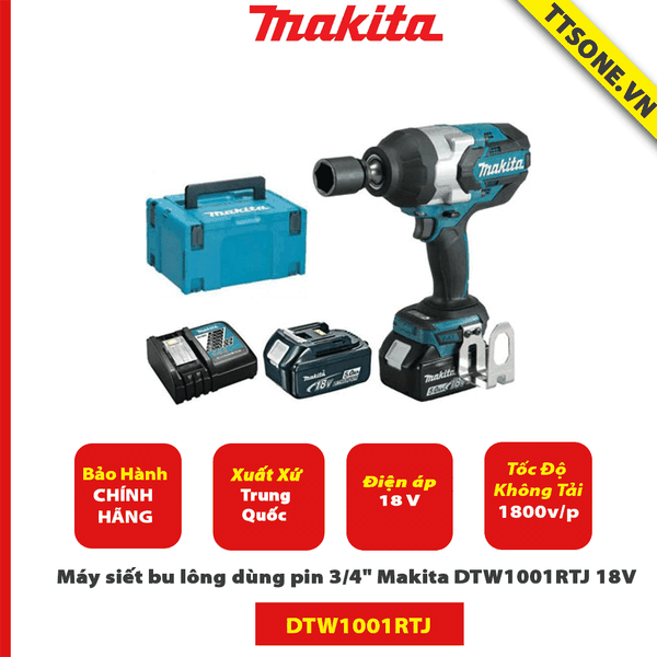 Máy siết bu lông dùng pin 3/4" Makita DTW1001RTJ 18V - Chính Hãng