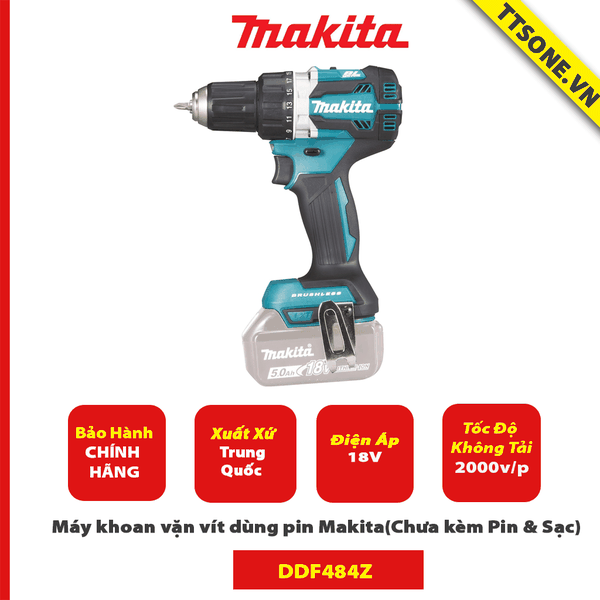 Máy khoan vặn vít dùng pin Makita DDF484Z 18V (Chưa kèm Pin & Sạc) - Chính Hãng