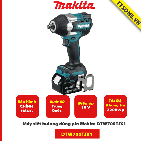 Máy siết bulong dùng pin Makita DTW700TJX1-Chính Hãng