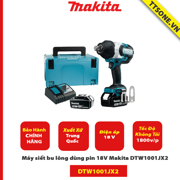 Máy siết bu lông dùng pin 18V Makita DTW1001JX2 - Chính Hãng