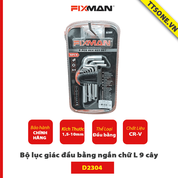 Bộ lục giác đầu bằng ngắn chữ L 9 cây FIXMAN D2304 - Chính hãng