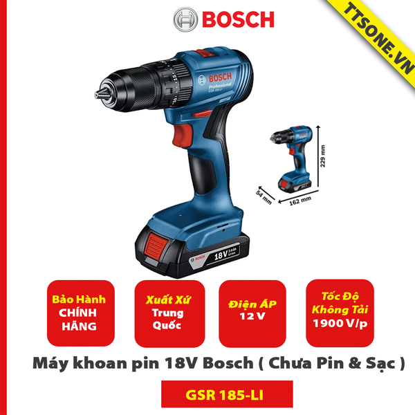 Máy khoan pin 18V Bosch GSR 185-LI ( Chưa Pin & Sạc ) - Chính Hãng
