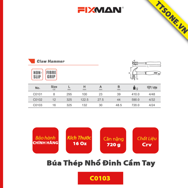 Búa Thép Nhổ Đinh Cầm Tay FIXMAN C0103 - Chính hãng