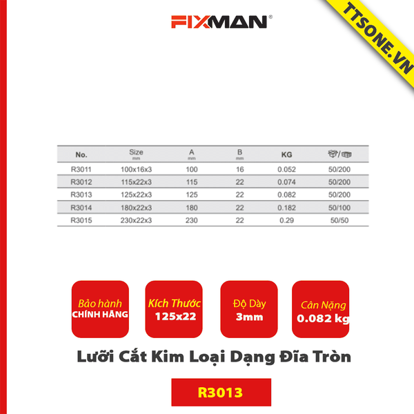 Lưỡi Cắt Kim Loại Dạng Đĩa Tròn FIXMAN R3013 Chính Hãng