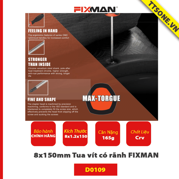 8x150mm Tua vít có rãnh FIXMAN D0109 - Chính hãng