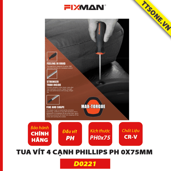 Tua Vít 4 Cạnh Phillips PH 0x75mm Fixman D0221 Chính Hãng