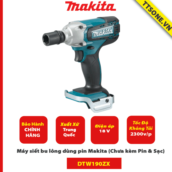 Máy siết bu lông dùng pin Makita DTW190ZX 18V (Chưa kèm Pin & Sạc)-Chính Hãng