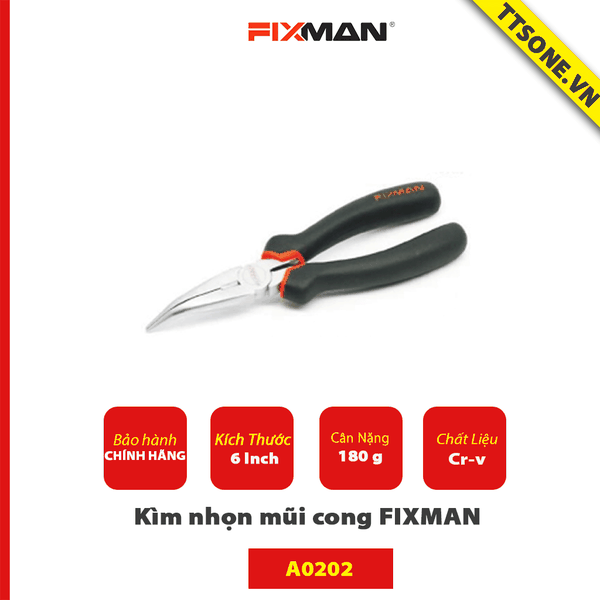 6" Kìm nhọn mũi cong FIXMAN A0202 - Chính hãng