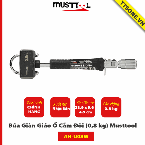 Búa treo chuôi gắn khẩu đôi 17, 21  Mã: AH-U08 (0,8 kg) Musttool - Chính Hãng