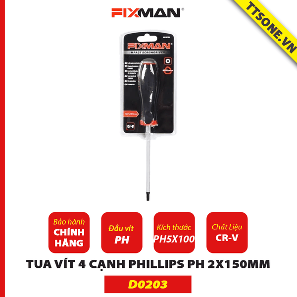 Tua Vít 4 Cạnh Phillips PH 1x100mm Fixman D0203 - Chính Hãng