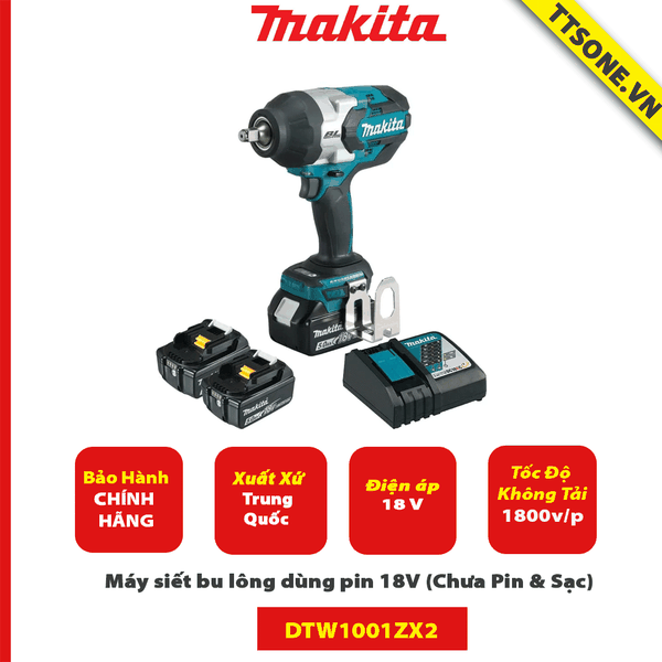 Máy siết bu lông dùng pin 18V Makita DTW1001ZX2 (Chưa Pin & Sạc)-Chính Hãng