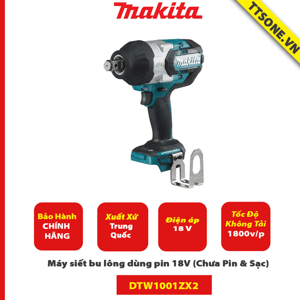Máy siết bu lông dùng pin 18V Makita DTW1001ZX2 (Chưa Pin & Sạc)-Chính Hãng
