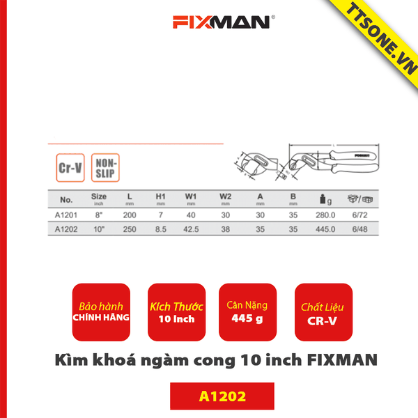 Kìm Nối Rãnh 10 Inch FIXMAN A1202 Chính Hãng