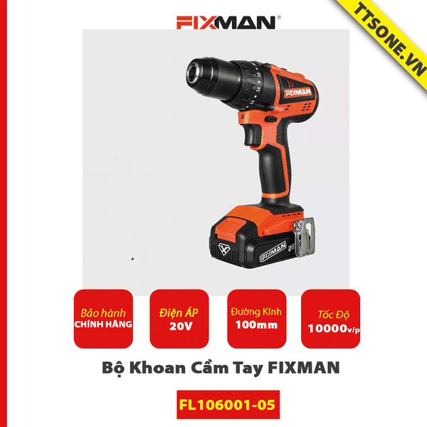 Bộ máy khoan 20V cầm tay FIXMAN FL104001-07 - Chính hãng