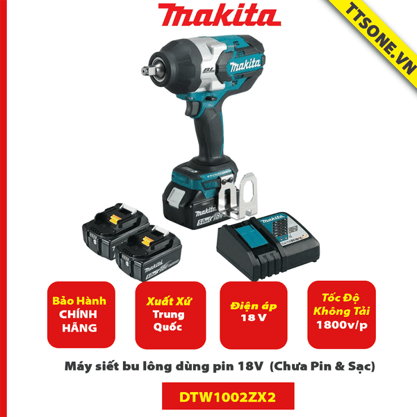 Máy siết bu lông dùng pin 18V Makita DTW1002ZX2 (Chưa Pin & Sạc)-Chính Hãng
