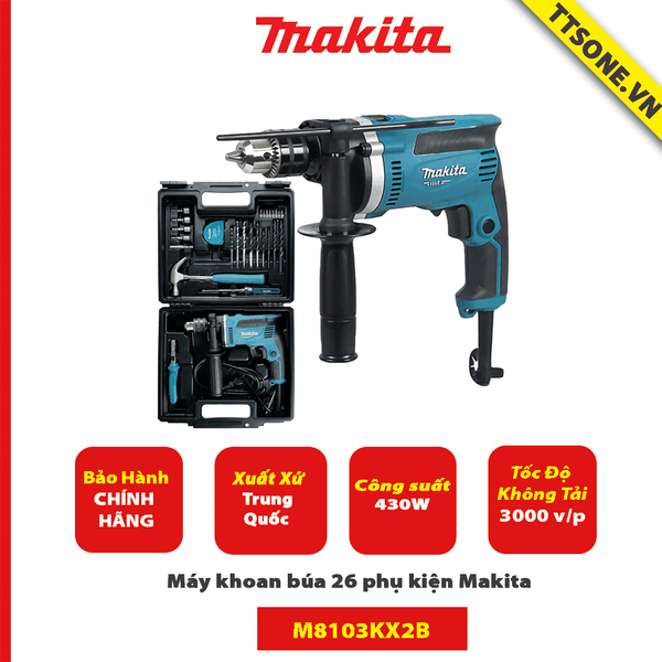 Máy khoan búa 26 phụ kiện Makita M8103KX2B - Chính Hãng