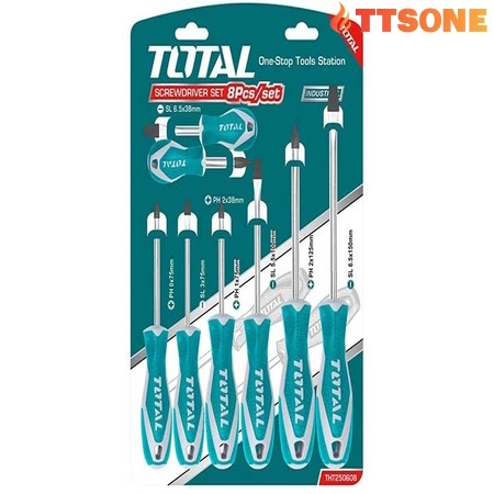 Bộ tuốc nơ vít dẹp và bake 10 chi tiết TOTAL THT250610