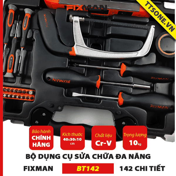 Bộ Dụng Cụ Sửa Chữa Cơ Khí 142 Chi Tiết FIXMAN BT142 - Chính hãng