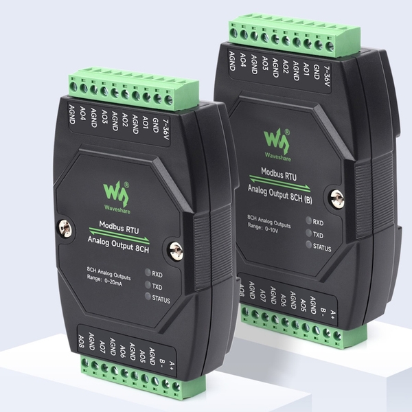 Mô-đun đầu ra tương tự công nghiệp 8 kênh, chuyển đổi DA 12 bit, hỗ trợ đầu ra điện áp hoặc dòng điện đồng thời 8 kênh, nguồn điện áp rộng DC 7~36V