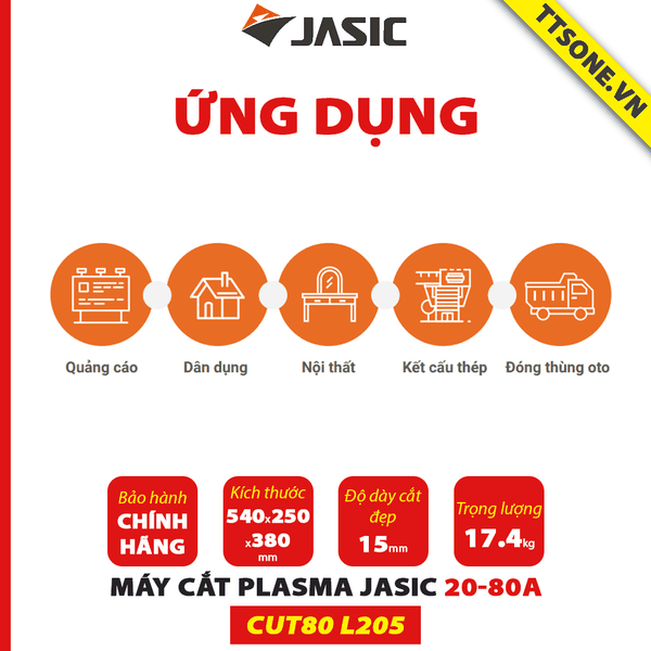 Máy Cắt Kim Loại Công Nghệ Hồ Quang PLASMA CUT80 L205 JASIC - Chính hãng