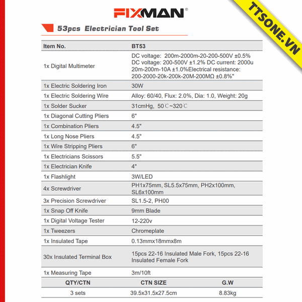 Bộ Công Cụ Sửa Chữa FIXMAN 53 chi tiết BT53 - Chính hãng