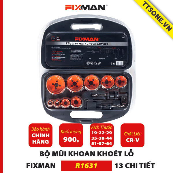 Bộ Mũi Khoan Khoét Lỗ 13 Chi Tiết FIXMAN R1631 - Chính hãng