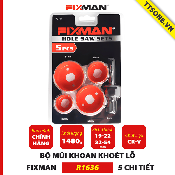 Bộ Mũi Khoan Khoét Lỗ 5 Chi Tiết FIXMAN R1636 - Chính hãng
