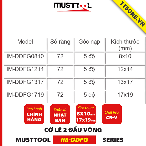 Cờ Lê 2 Đầu Vòng 8x10mm MUSTTOOL IM-DDFG0810 - Chính hãng