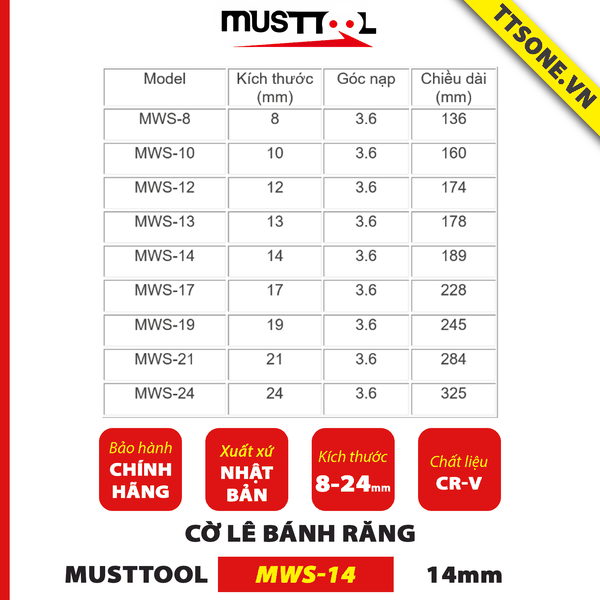 Cờ Lê Bánh Răng 14mm MUSTTOOL MWS-14 - Chính hãng