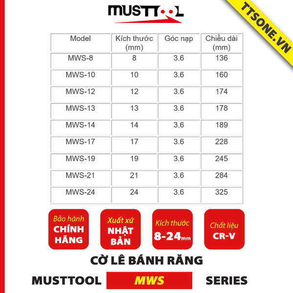 Cờ Lê Bánh Răng 14mm MUSTTOOL MWS-14 - Chính hãng
