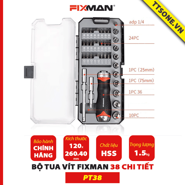 Bộ Tua Vít  38 Chi Tiết FIXMAN PT38 - Chính hãng