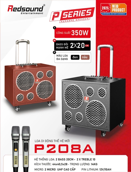 Loa kéo di động Redsound bass 2 tấc đôi P-208A